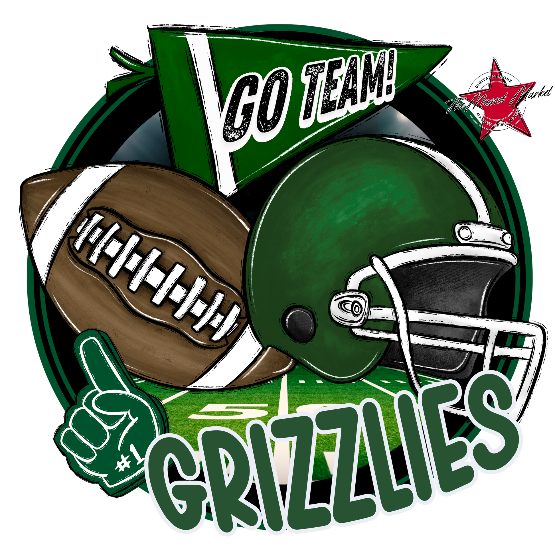 Grizzlies Circle Football Design-Green