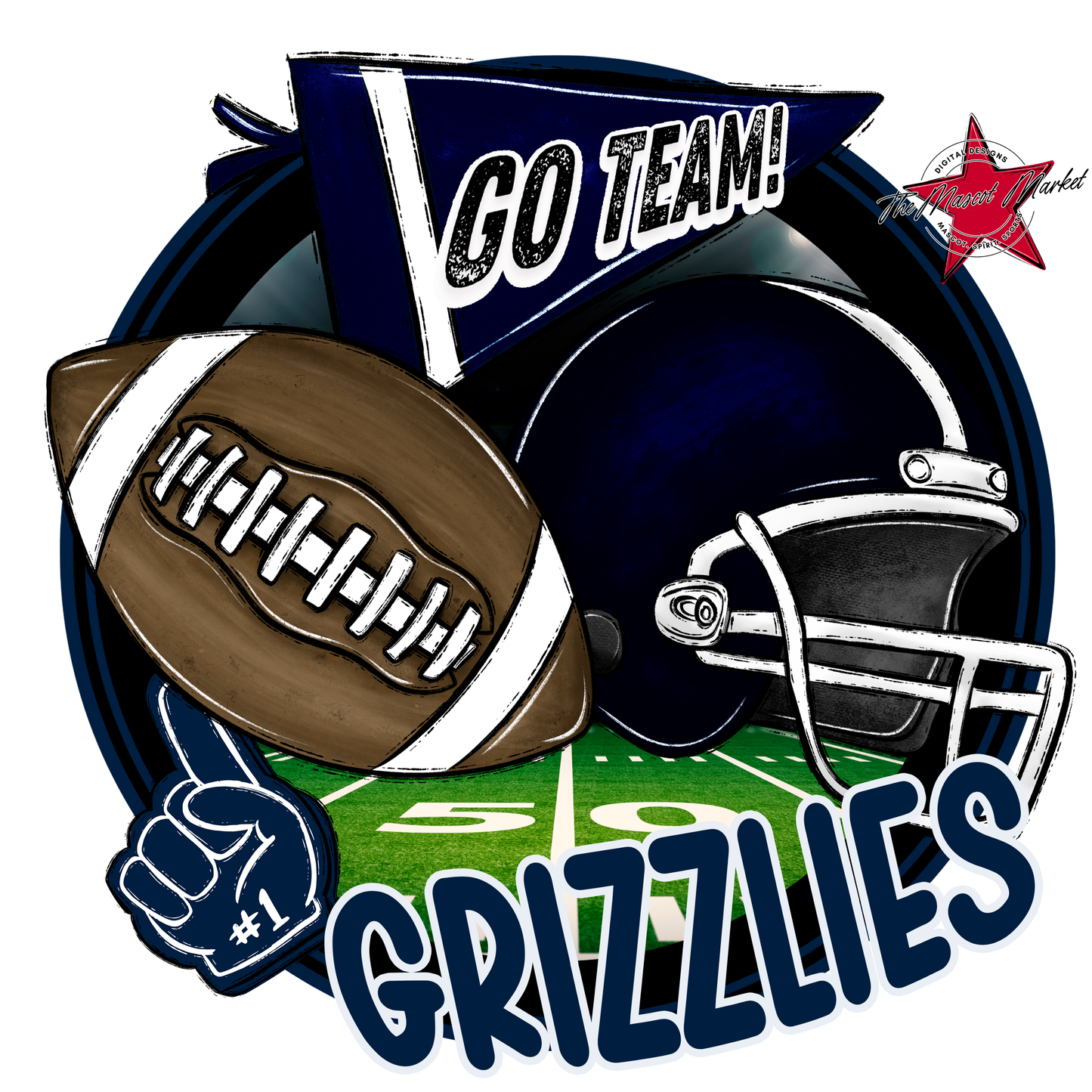 Grizzlies Circle Football Design-Navy