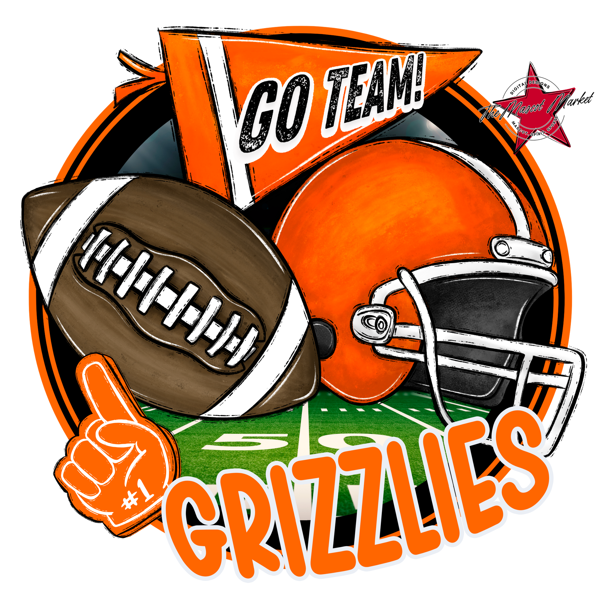 Grizzlies Circle Football Design-Orange
