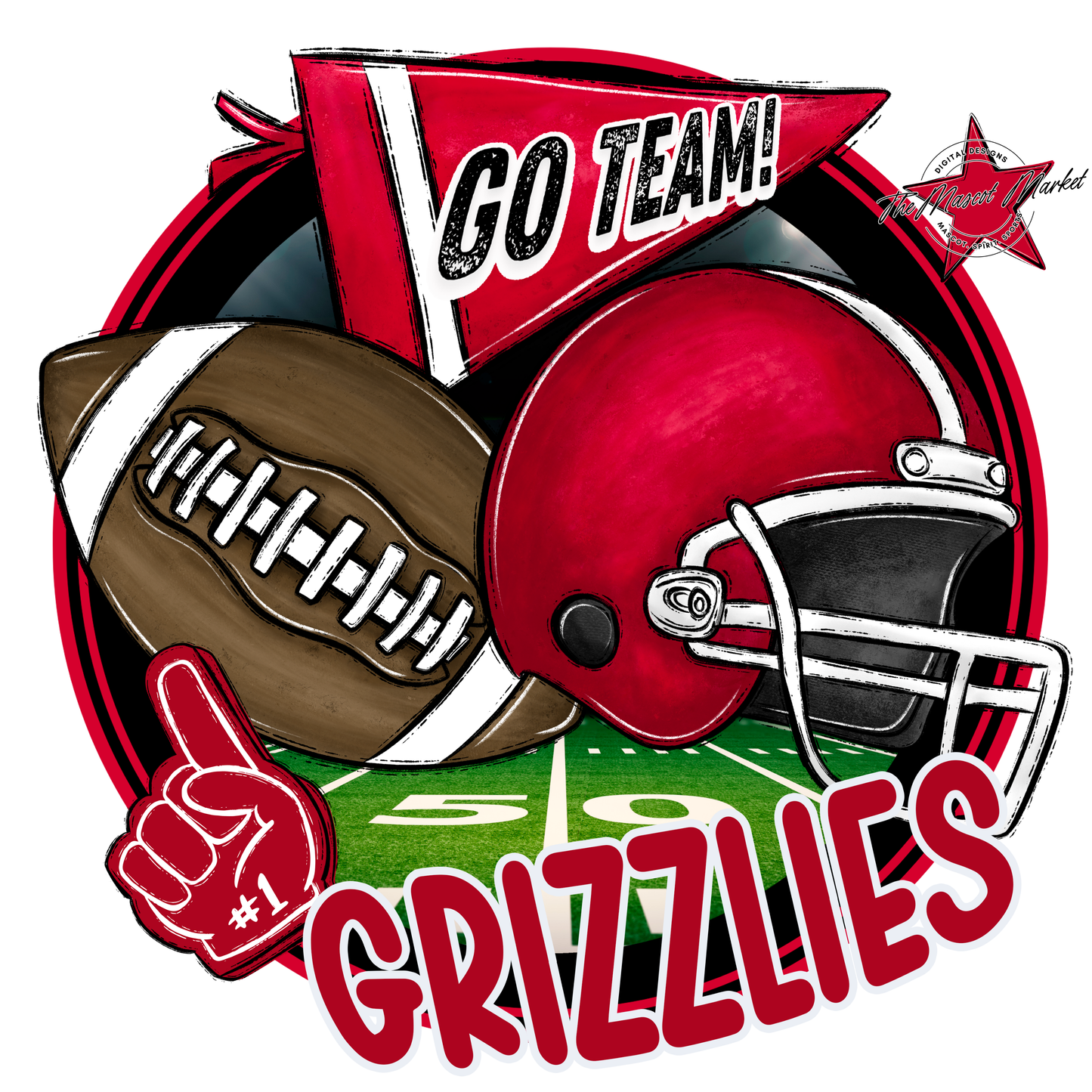 Grizzlies Circle Football Design-Red