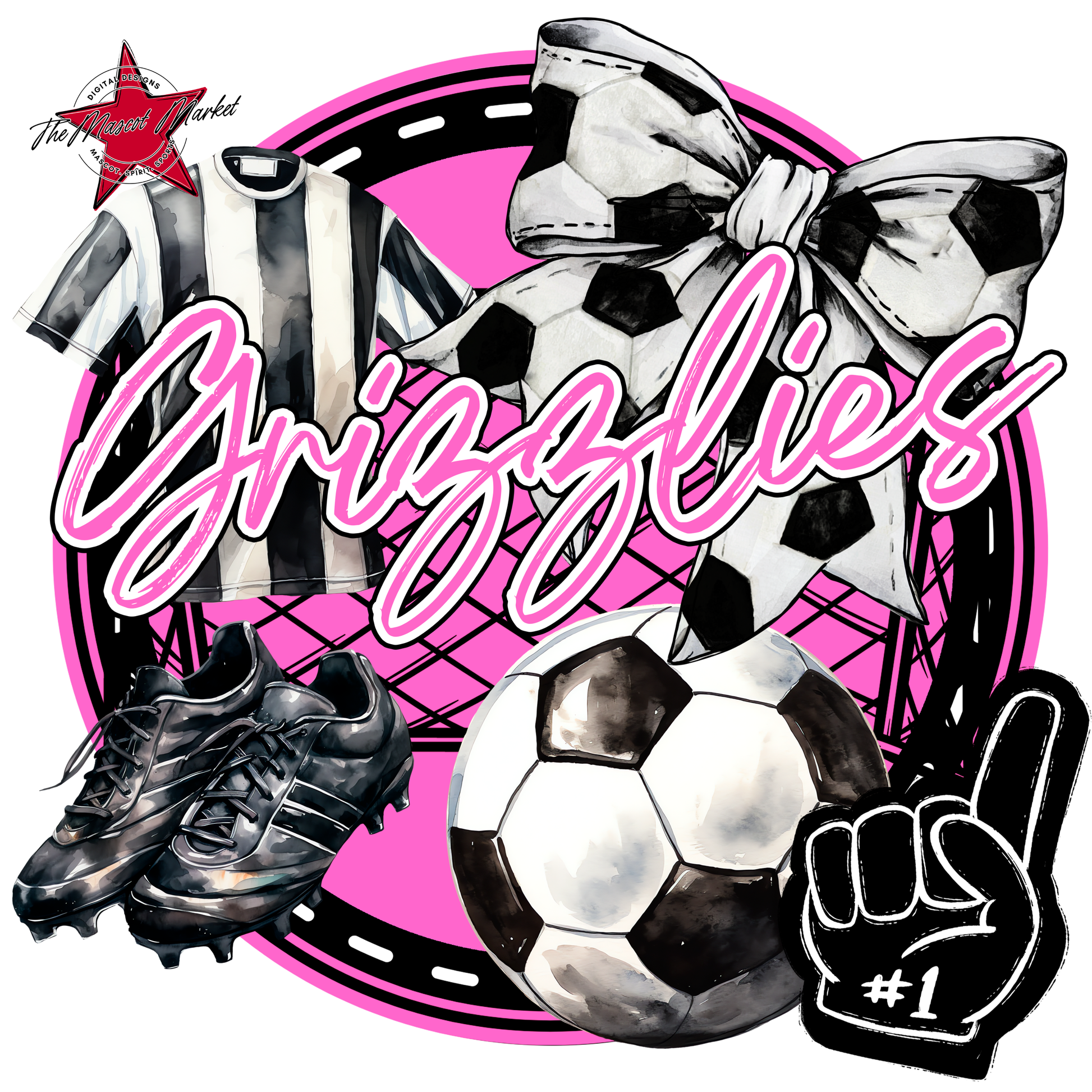 Grizzlies Circle Soccer Design-Baby Pink