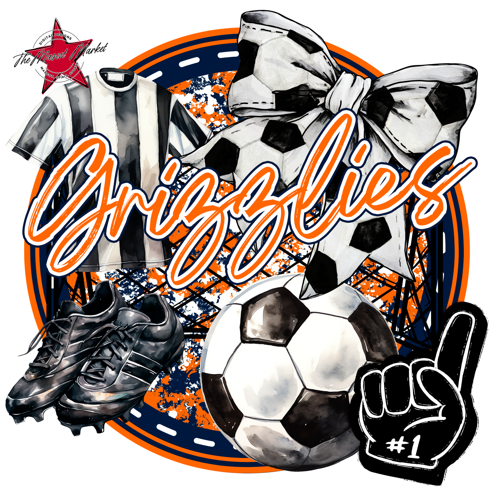 Grizzlies Circle Soccer Design-Navy-Orange