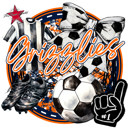 Grizzlies Circle Soccer Design-Navy-Orange
