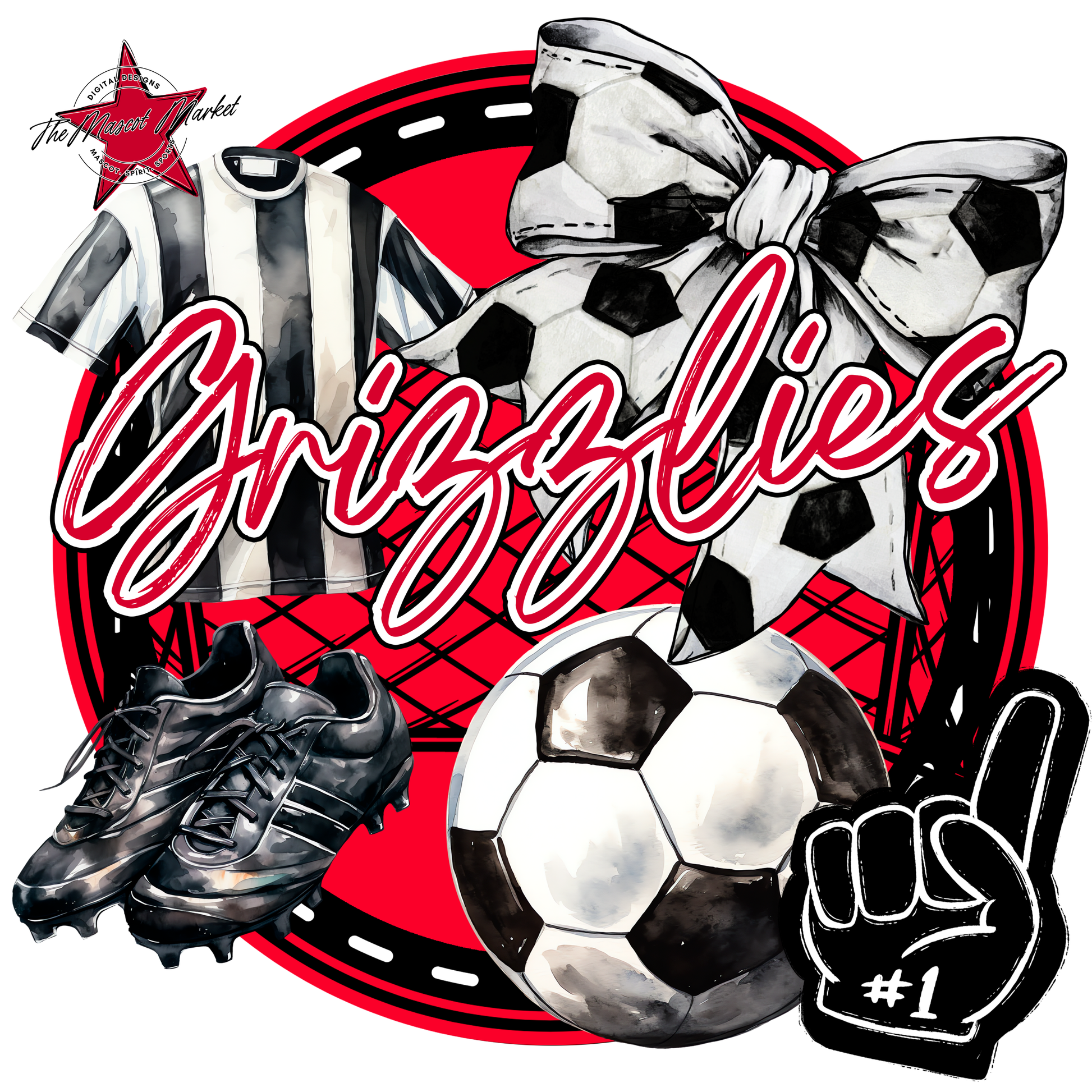 Grizzlies Circle Soccer Design-Red