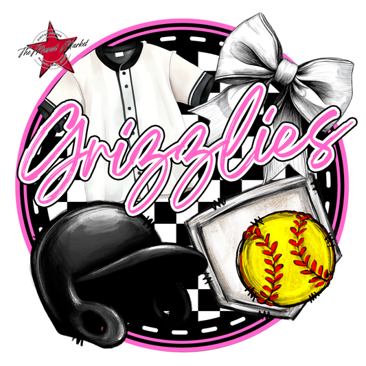 Grizzlies Circle Softball Design-Baby Pink