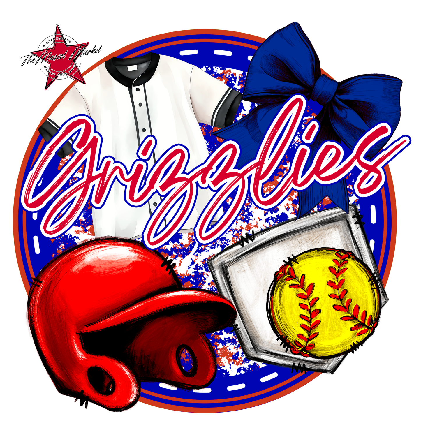 Grizzlies Circle Softball Design-Blue-Red