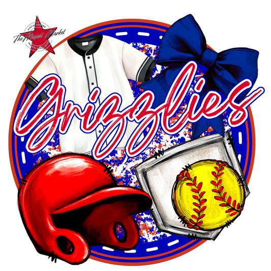 Grizzlies Circle Softball Design-Blue-Red