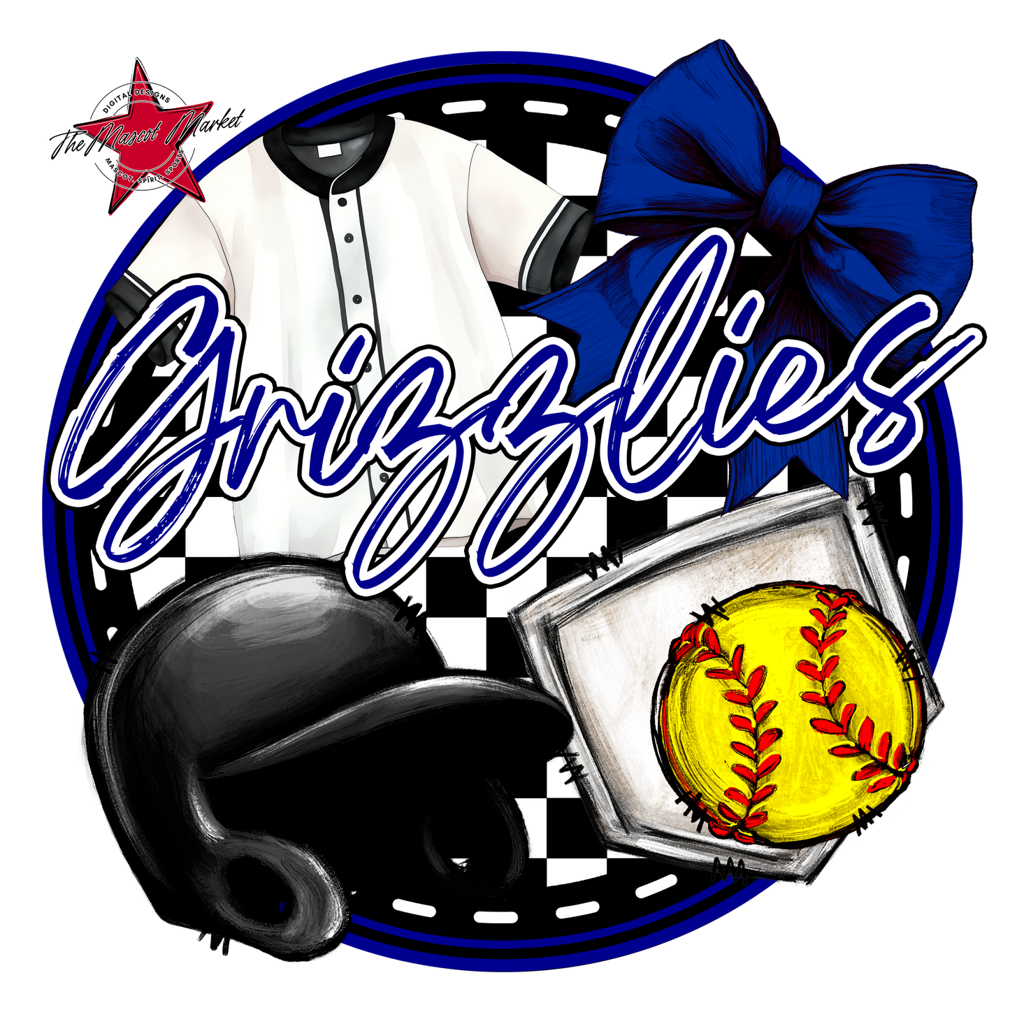 Grizzlies Circle Softball Design-Blue