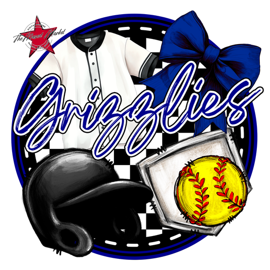 Grizzlies Circle Softball Design-Blue