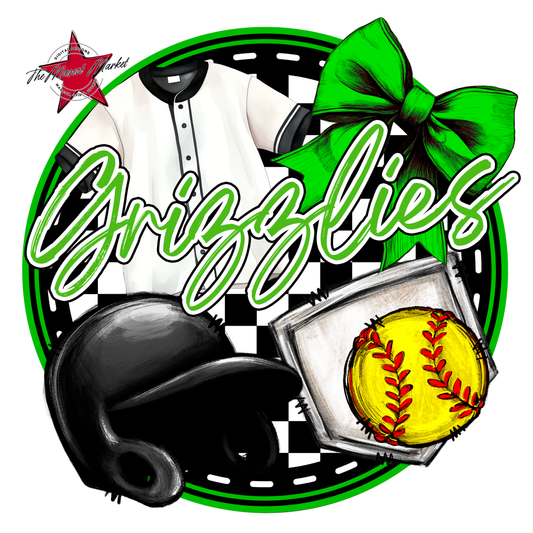 Grizzlies Circle Softball Design-Bright Green