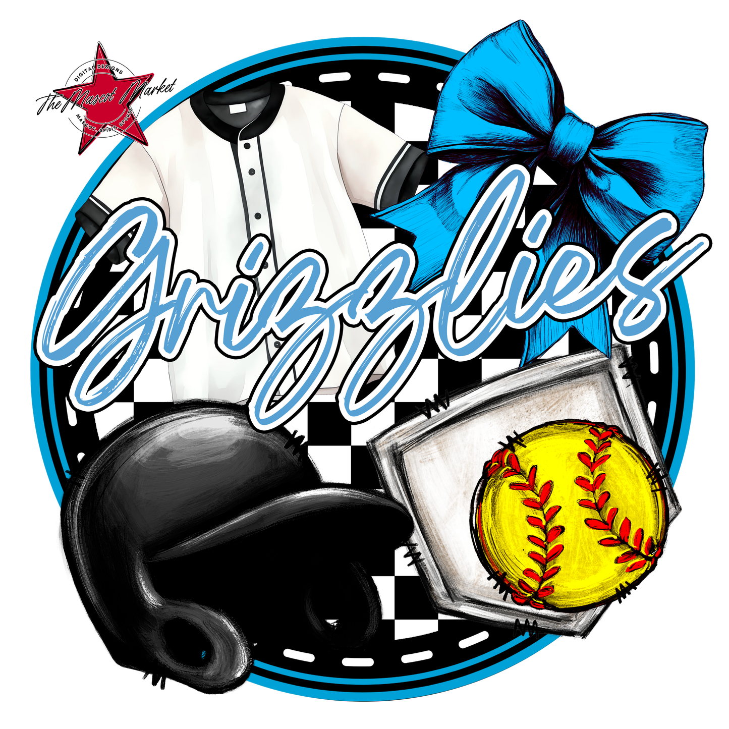 Grizzlies Circle Softball Design-Carolina Blue