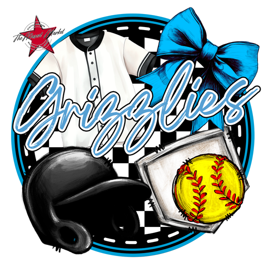 Grizzlies Circle Softball Design-Carolina Blue