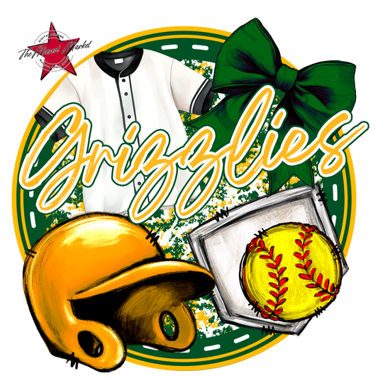 Grizzlies Circle Softball Design-Green-Yellow