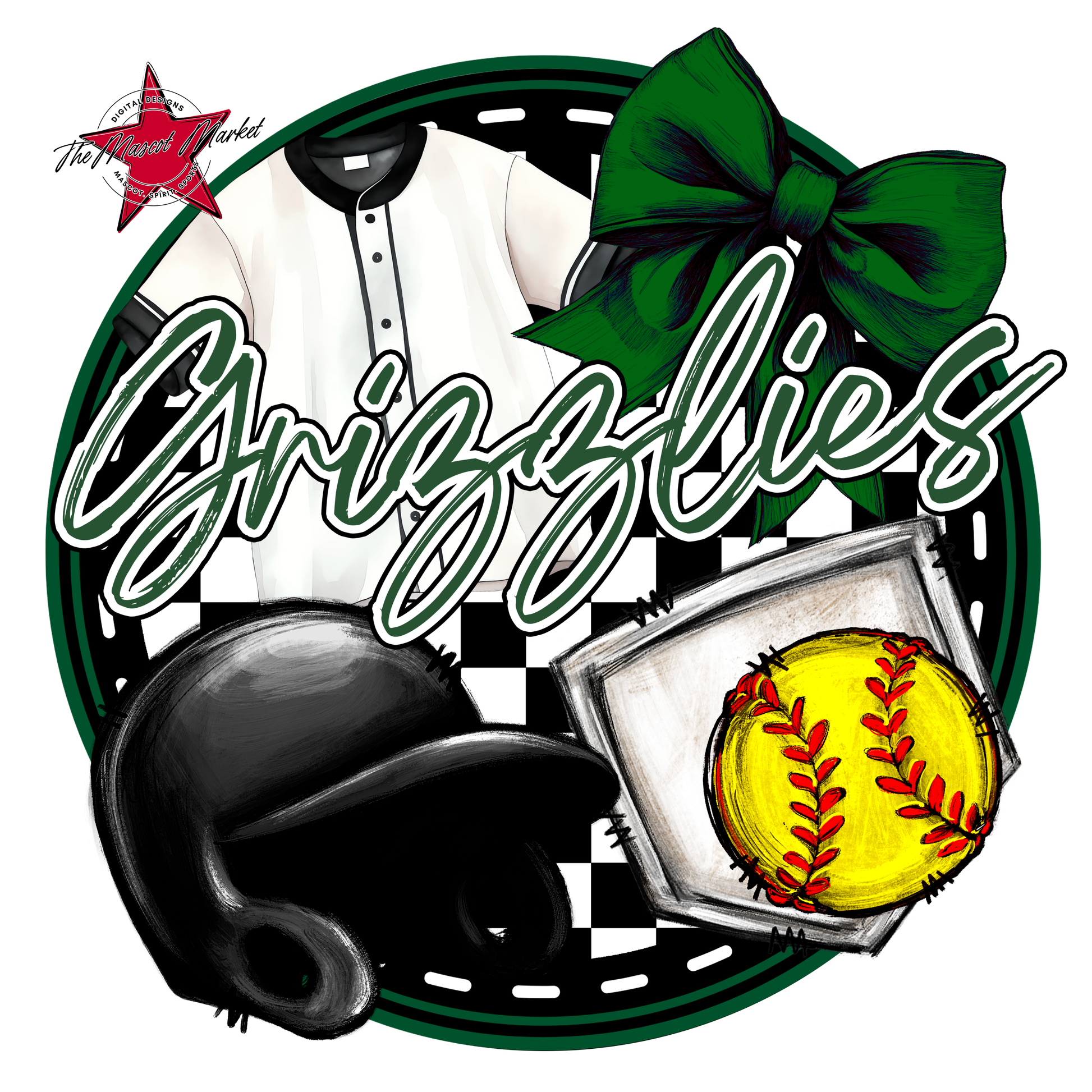 Grizzlies Circle Softball Design-Green