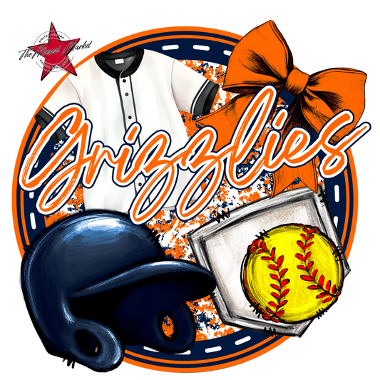 Grizzlies Circle Softball Design-Navy-Orange