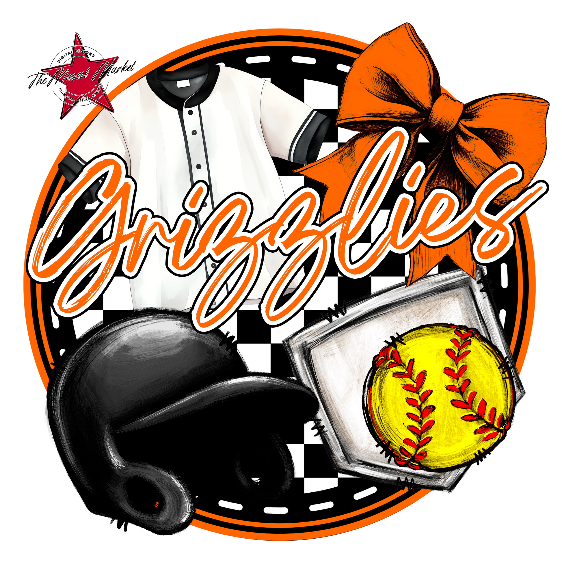 Grizzlies Circle Softball Design-Orange