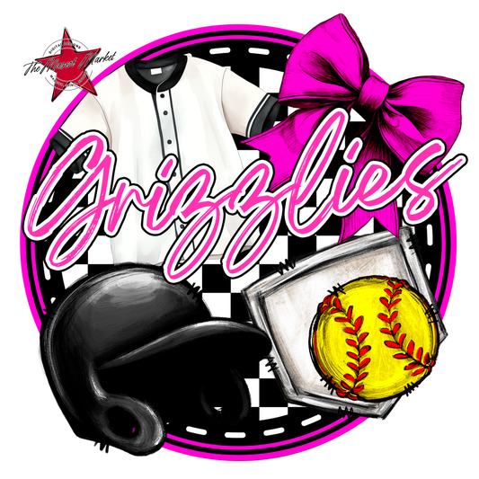 Grizzlies Circle Softball Design-Pink