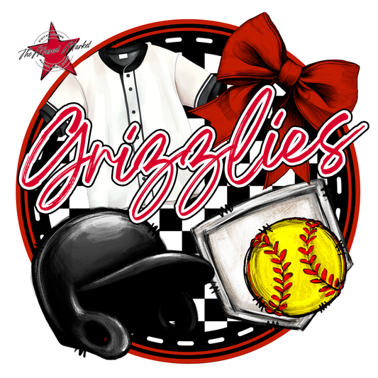Grizzlies Circle Softball Design-Red