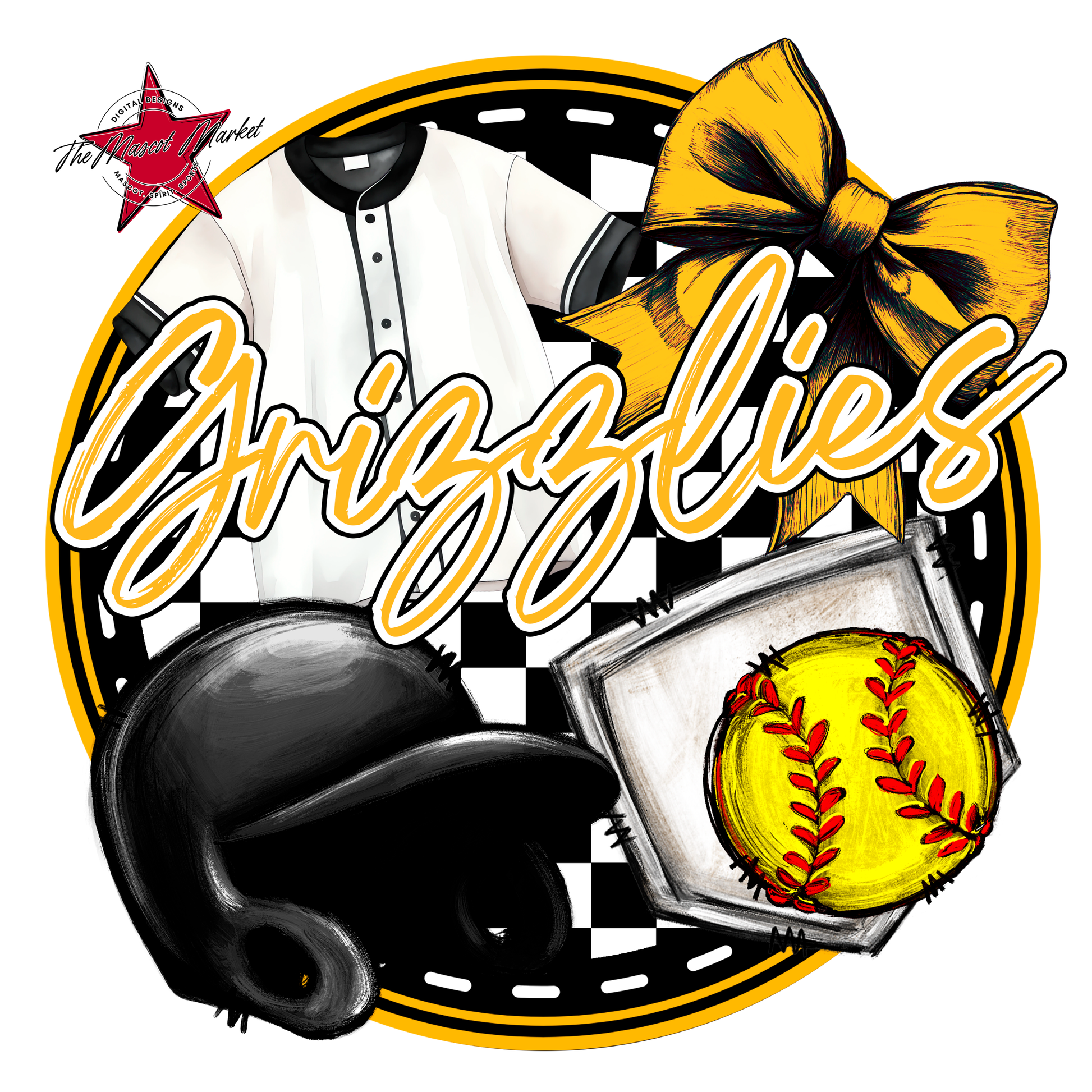 Grizzlies Circle Softball Design-Yellow