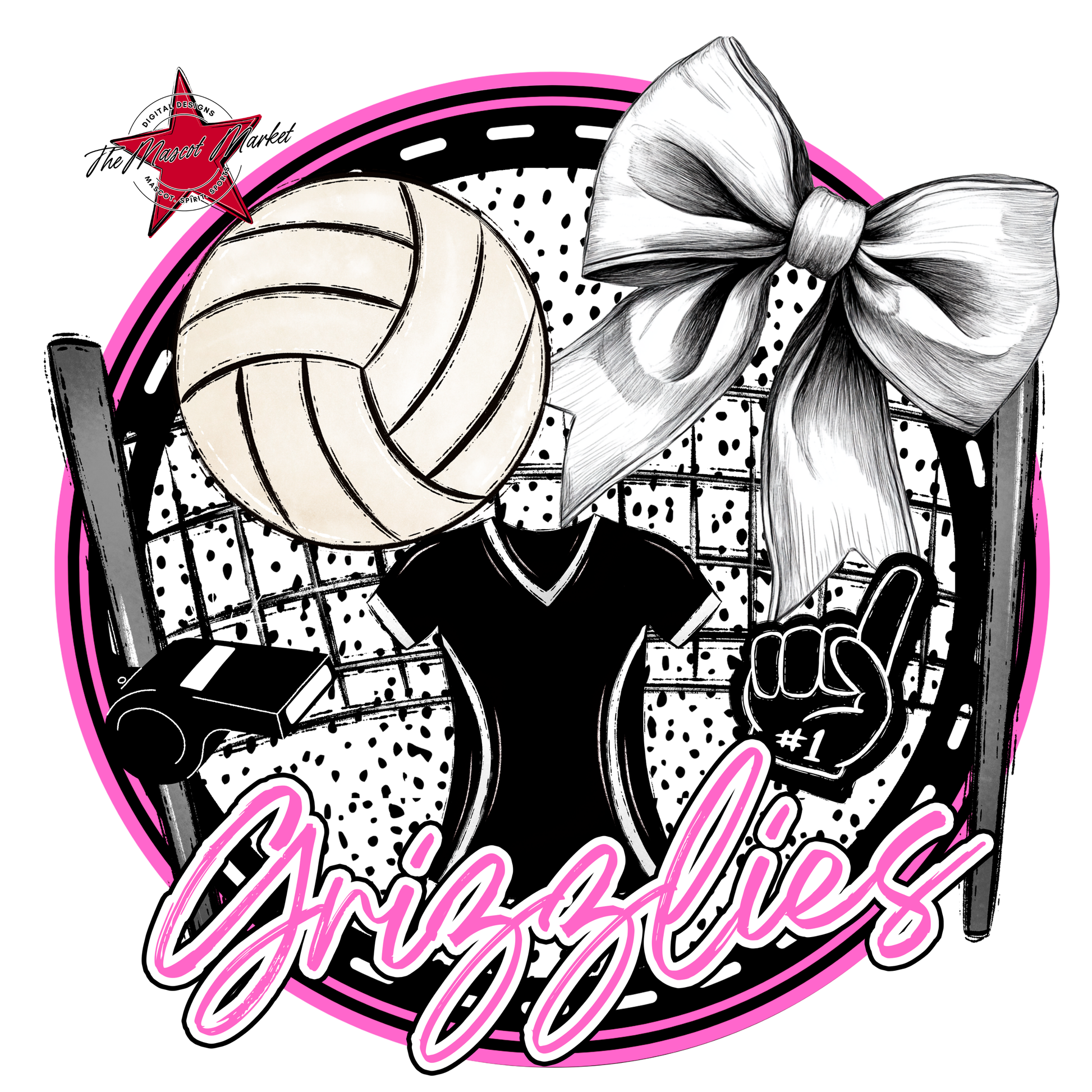 Grizzlies Circle Volleyball Design-Baby Pink