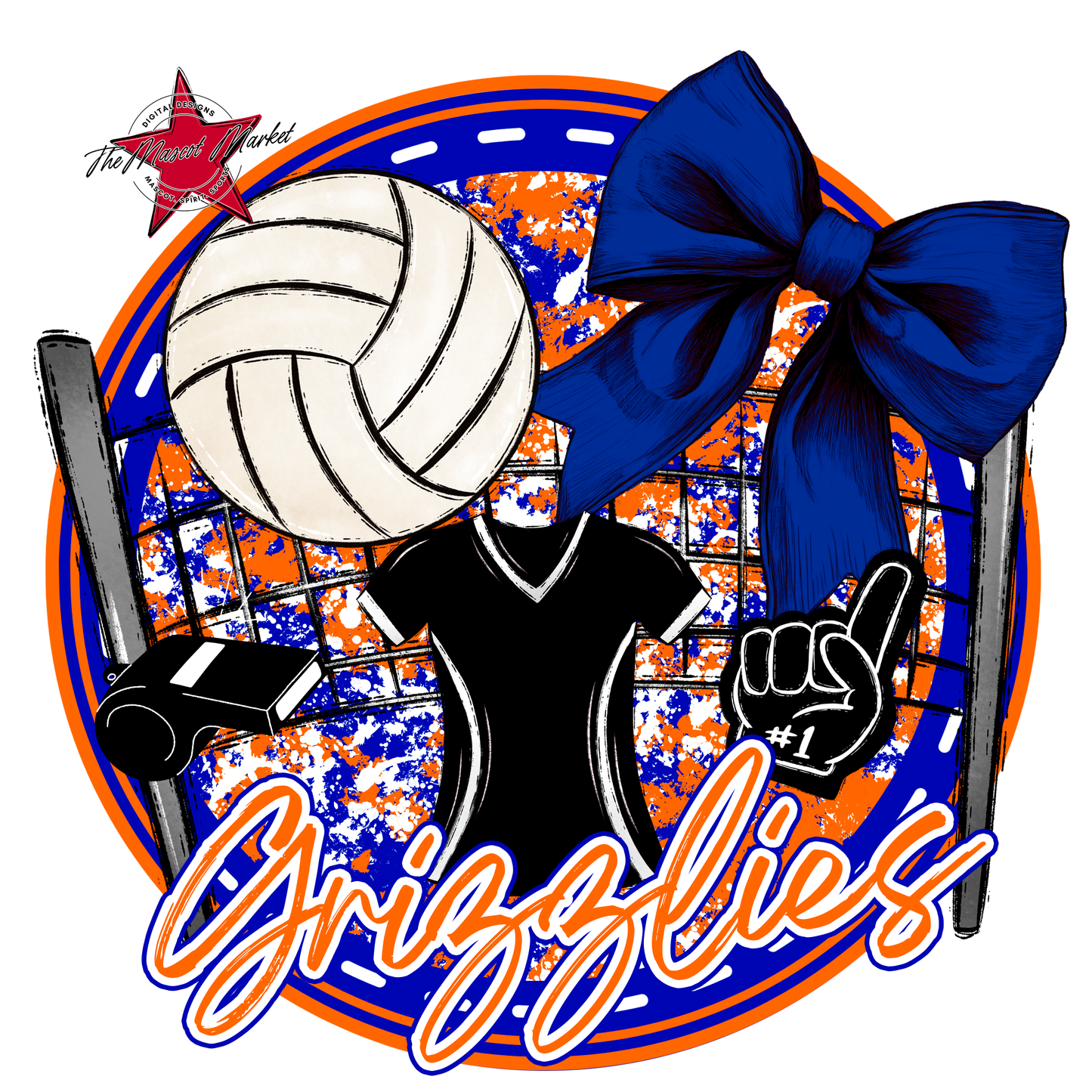 Grizzlies Circle Volleyball Design-Blue-Orange