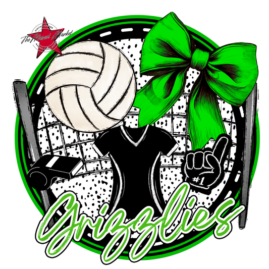 Grizzlies Circle Volleyball Design-Bright Green