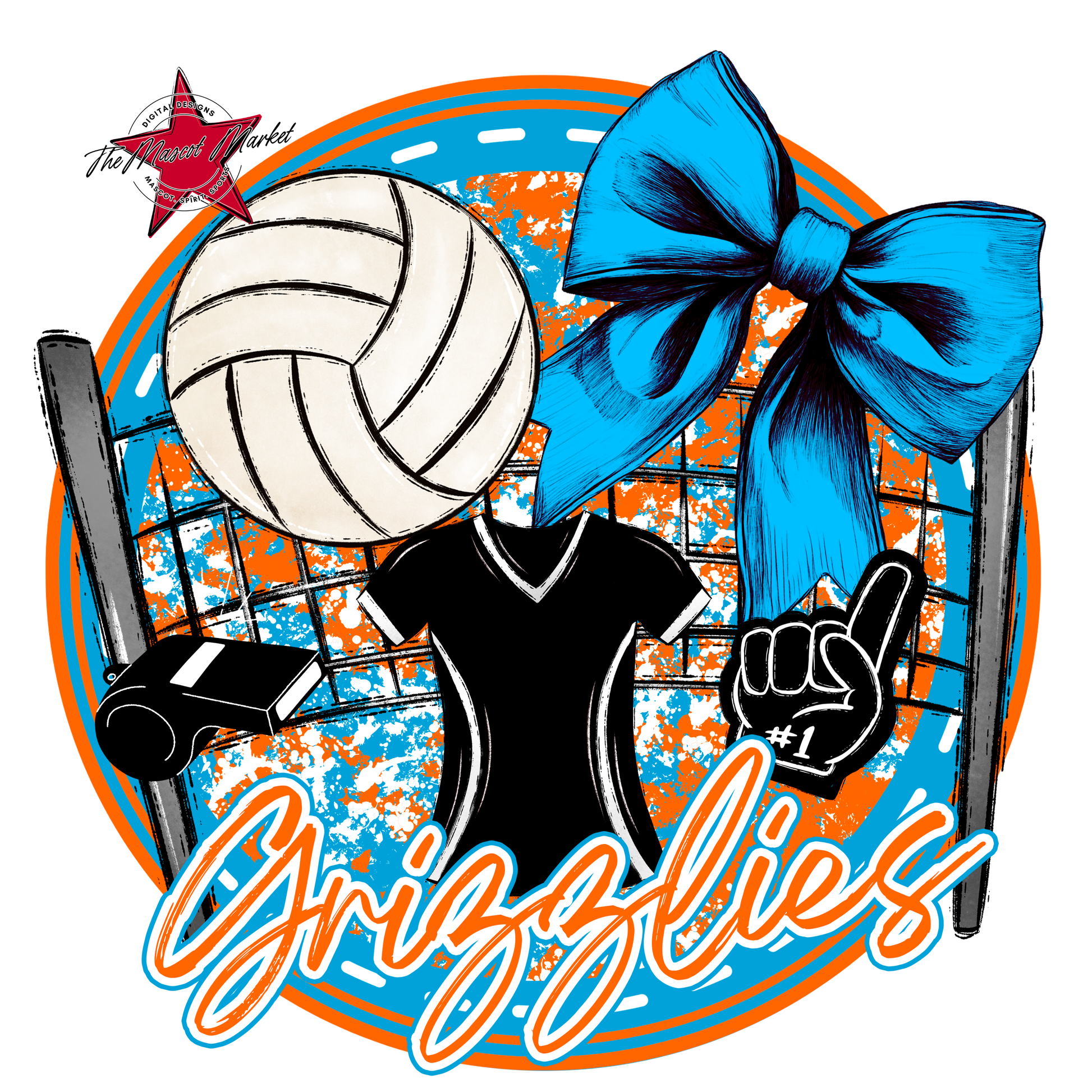 Grizzlies Circle Volleyball Design-Carolina Blue