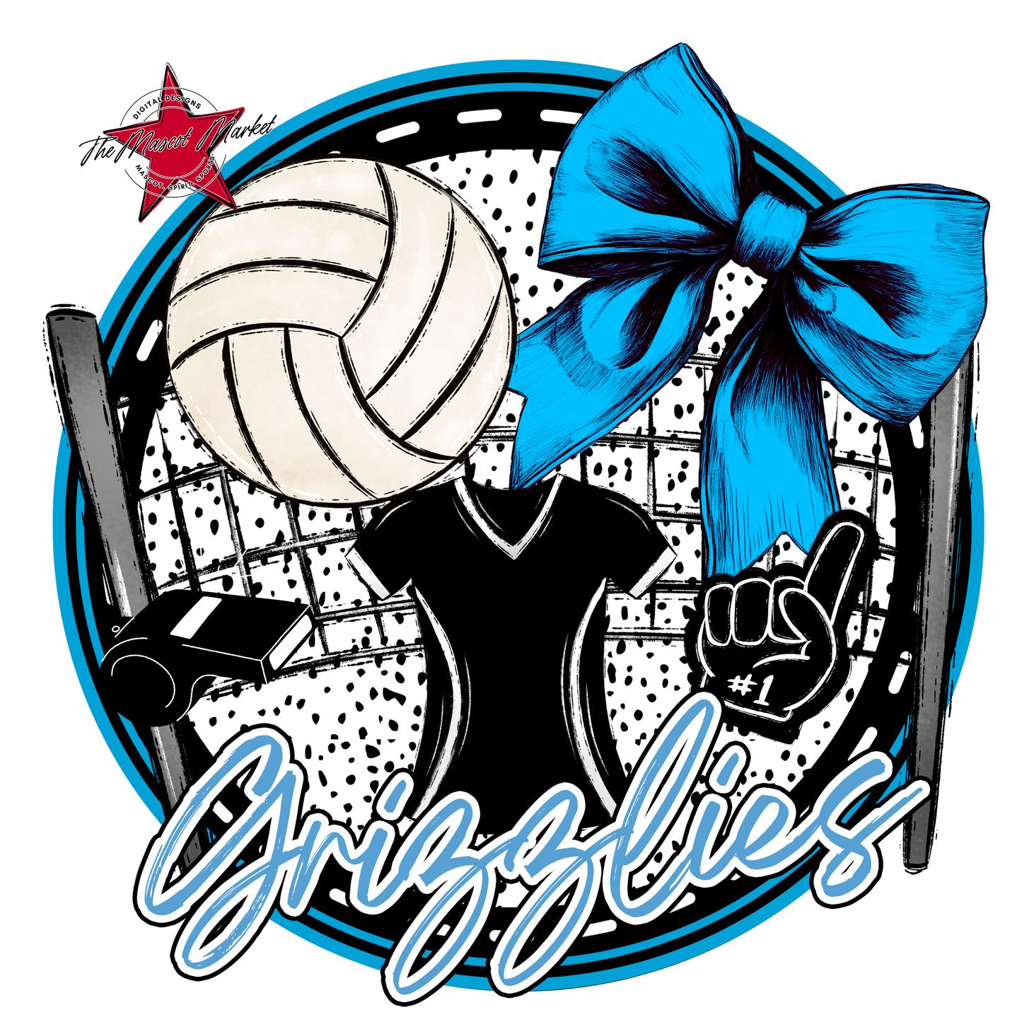 Grizzlies Circle Volleyball Design-Carolina Blue