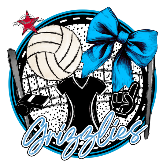 Grizzlies Circle Volleyball Design-Carolina Blue