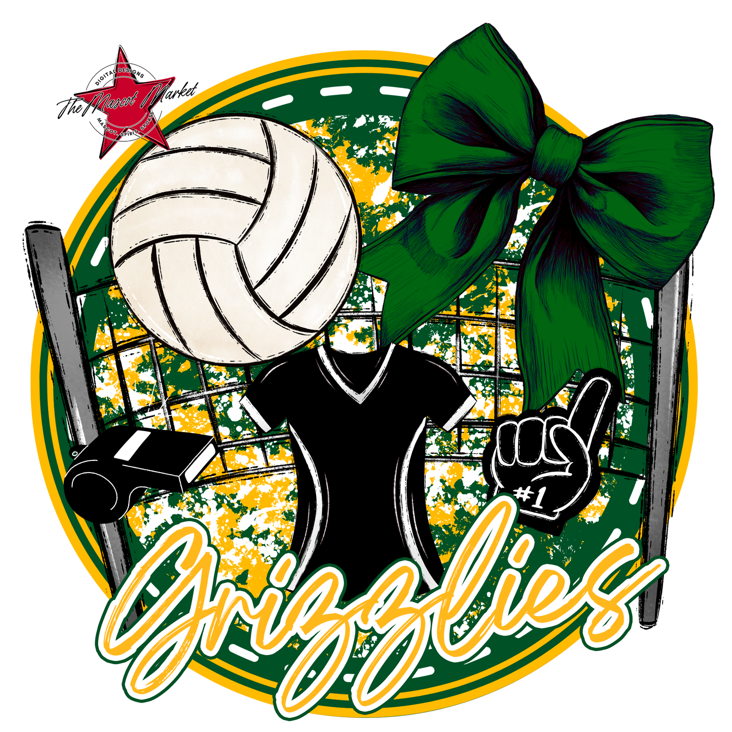 Grizzlies Circle Volleyball Design-Green-Yellow