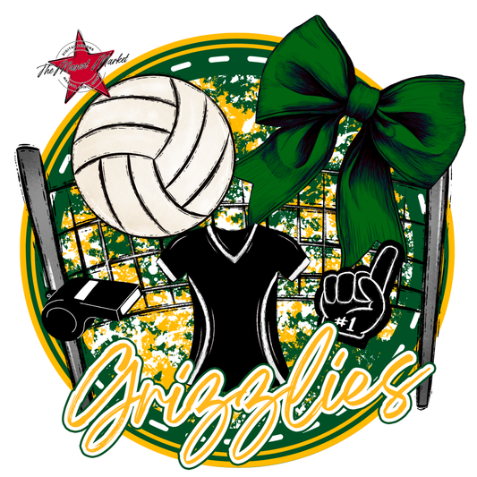 Grizzlies Circle Volleyball Design-Green-Yellow