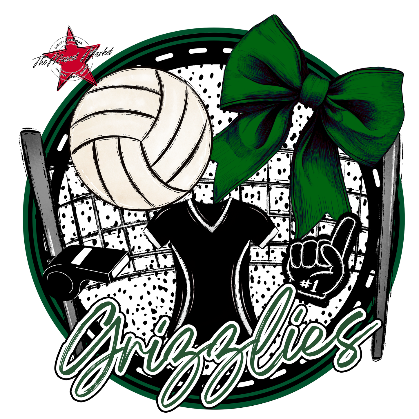 Grizzlies Circle Volleyball Design-Green