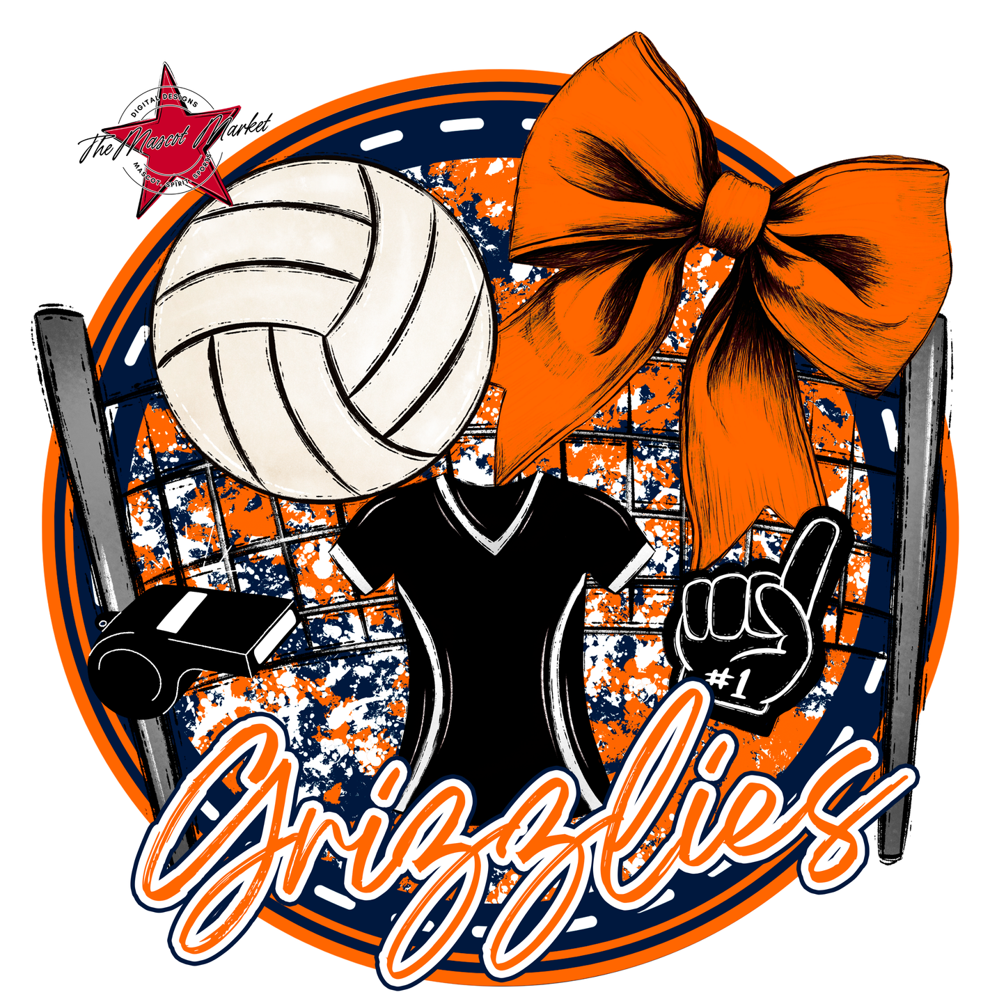 Grizzlies Circle Volleyball Design-Navy-Orange