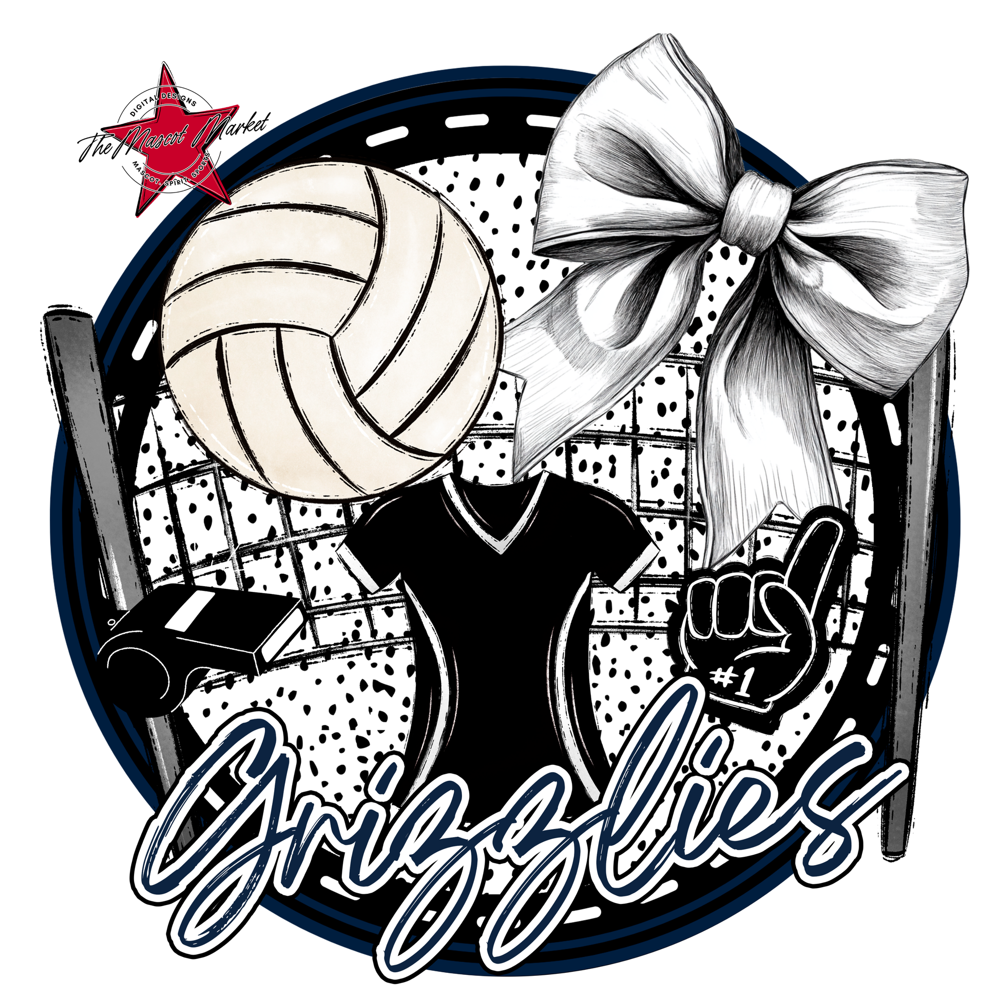 Grizzlies Circle Volleyball Design-Navy