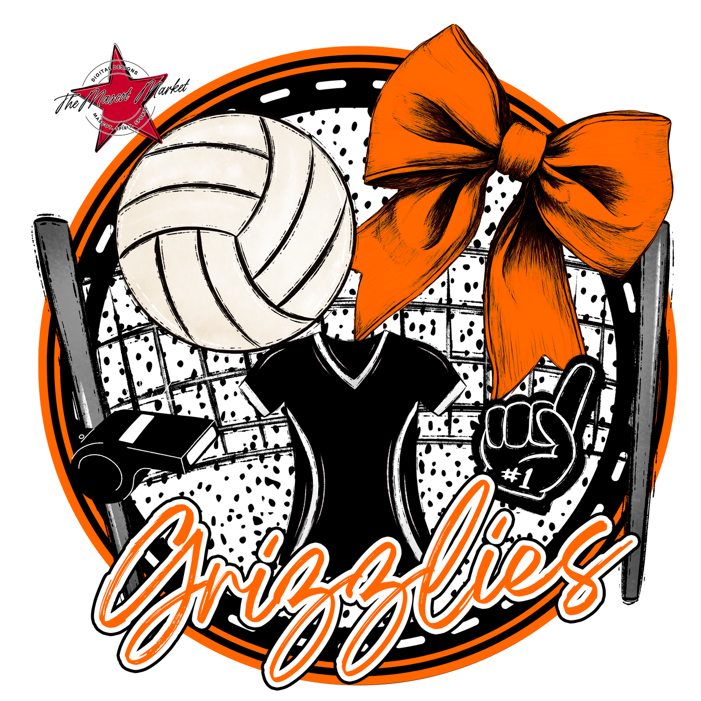 Grizzlies Circle Volleyball Design-Orange
