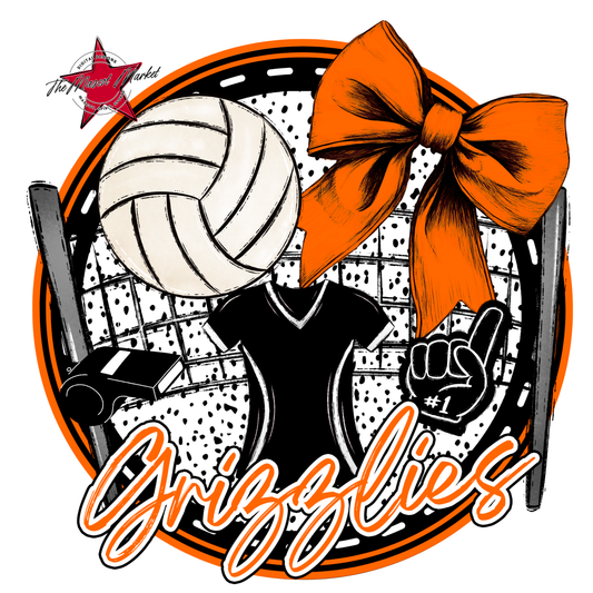 Grizzlies Circle Volleyball Design-Orange