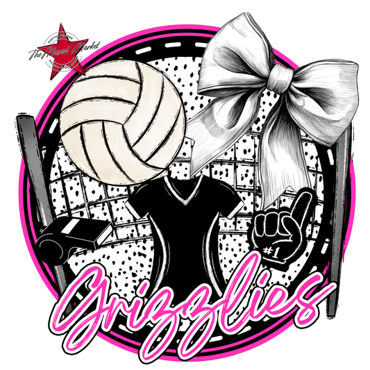 Grizzlies Circle Volleyball Design-Pink