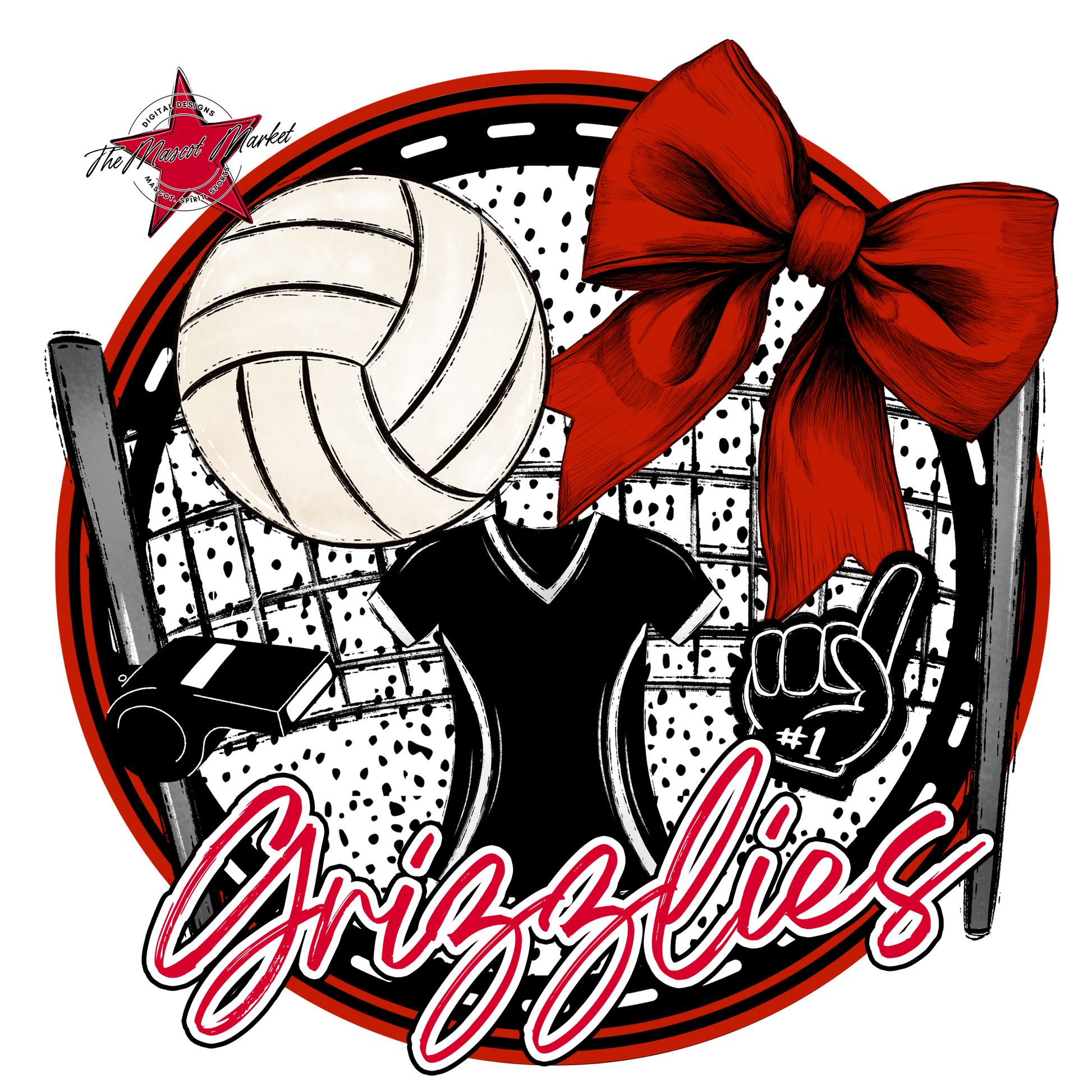 Grizzlies Circle Volleyball Design-Red