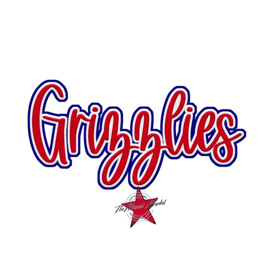 Grizzlies Faux Chenille Patch-Blue-Red