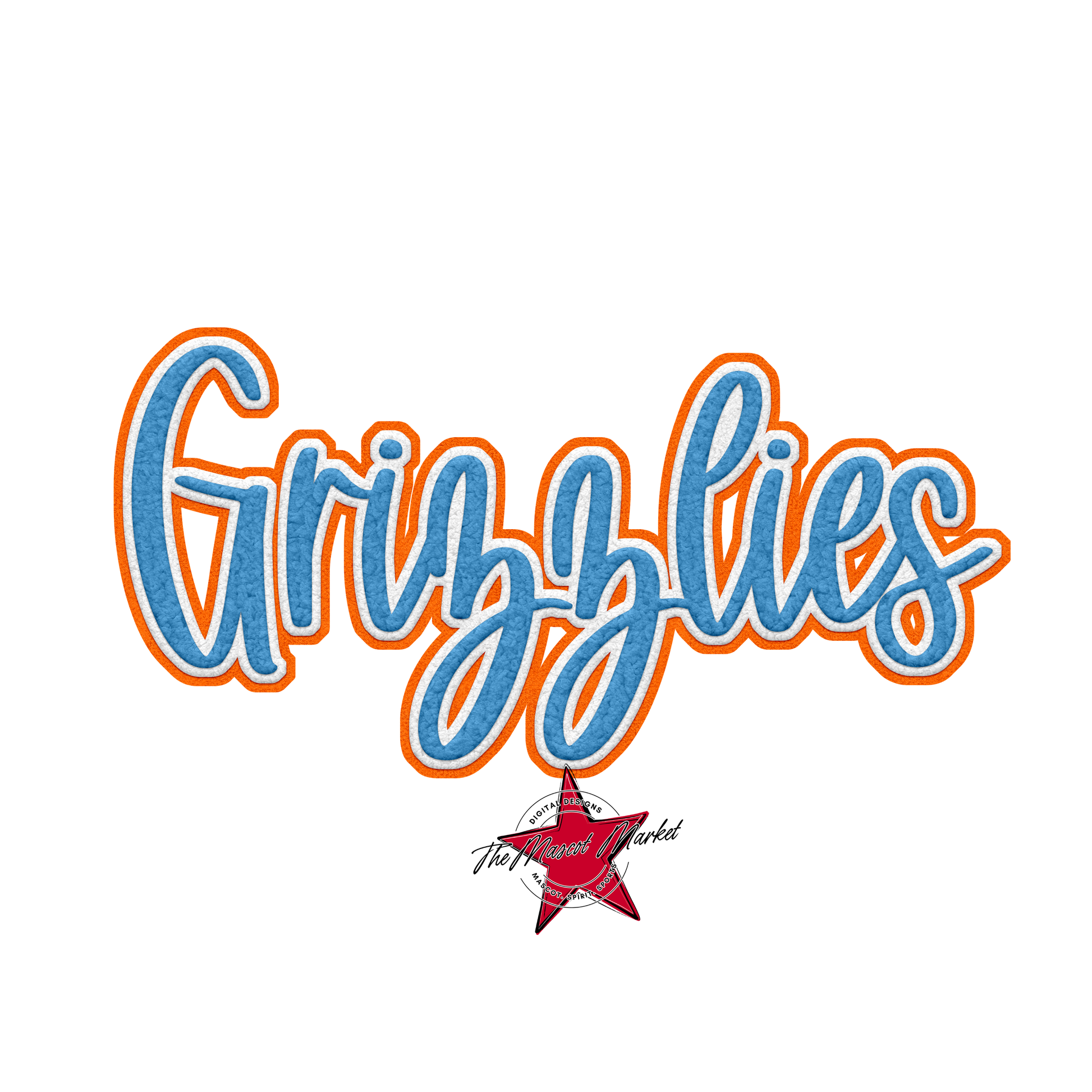 Grizzlies Faux Chenille Patch-Carolina Blue-Orange