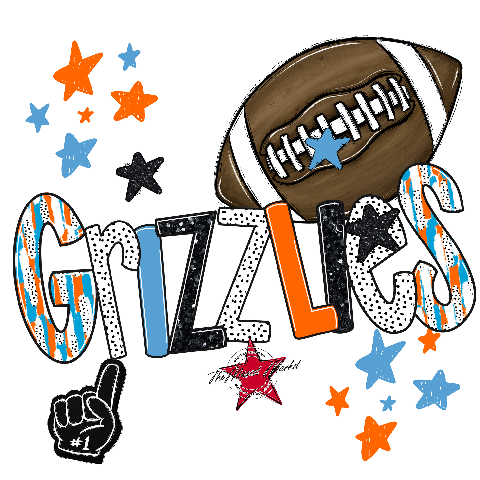 Grizzlies Football Scrape-Carolina Blue-Orange