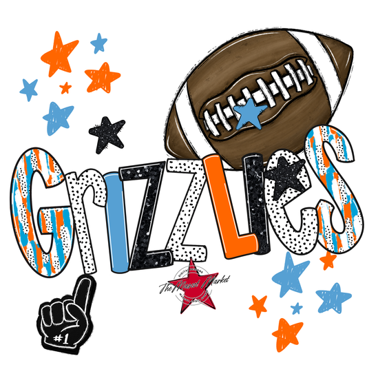Grizzlies Football Scrape-Carolina Blue-Orange