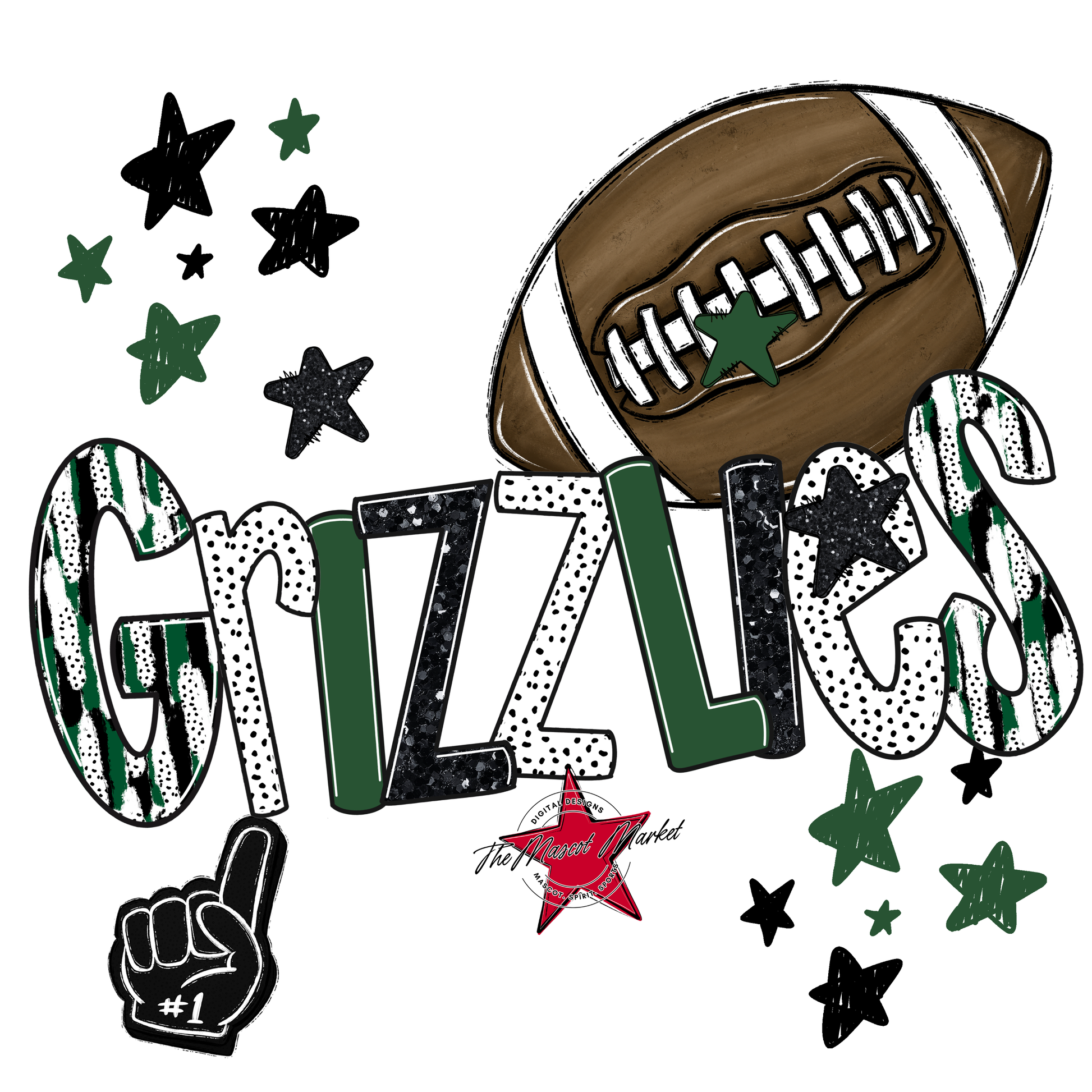 Grizzlies Football Scrape-Green
