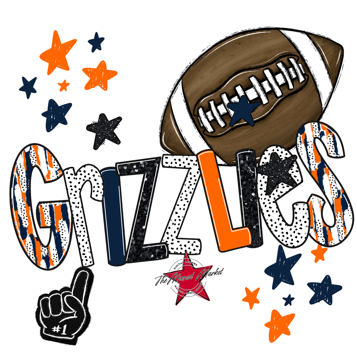 Grizzlies Football Scrape-Navy-Orange