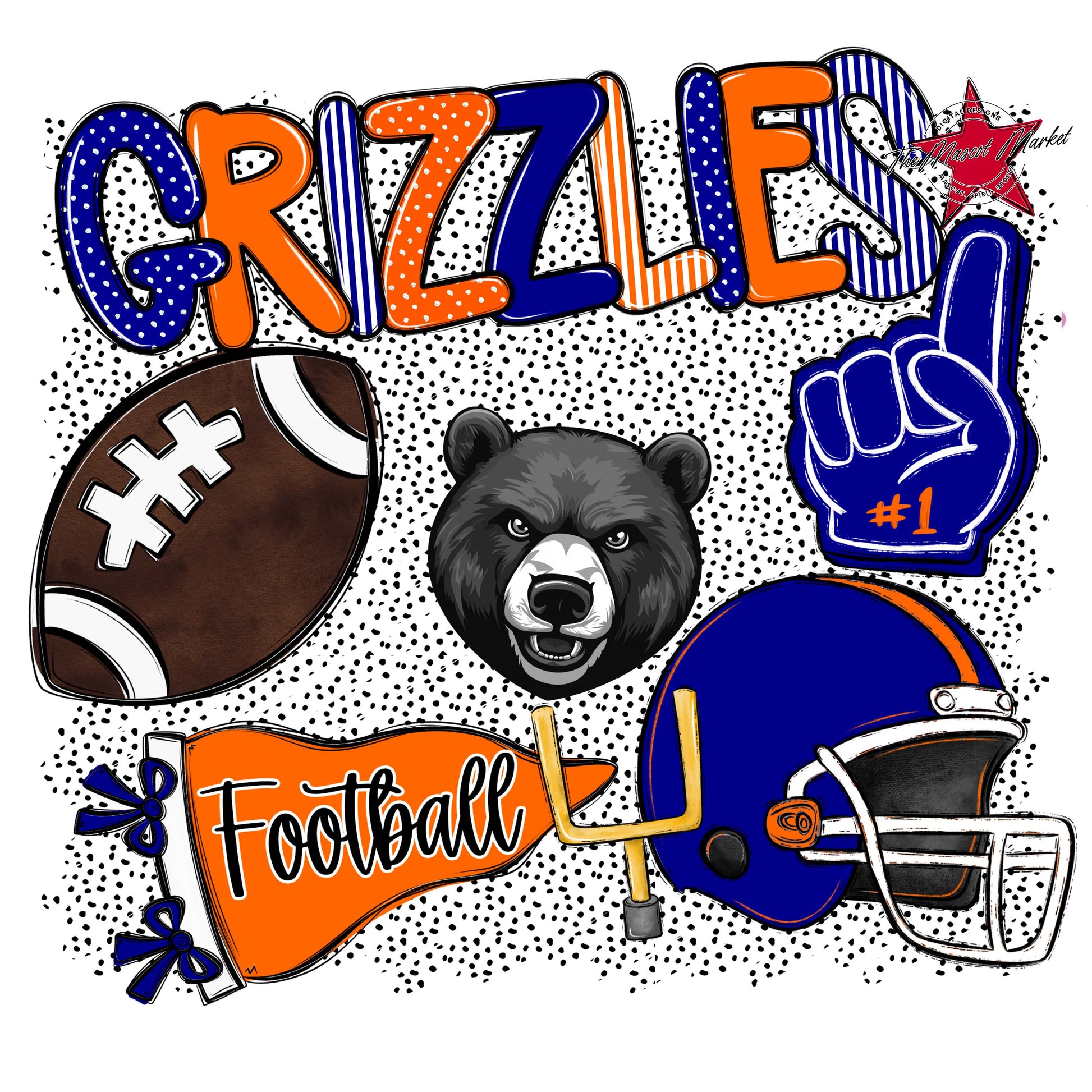 Grizzlies Football Spirit-Blue & Orange
