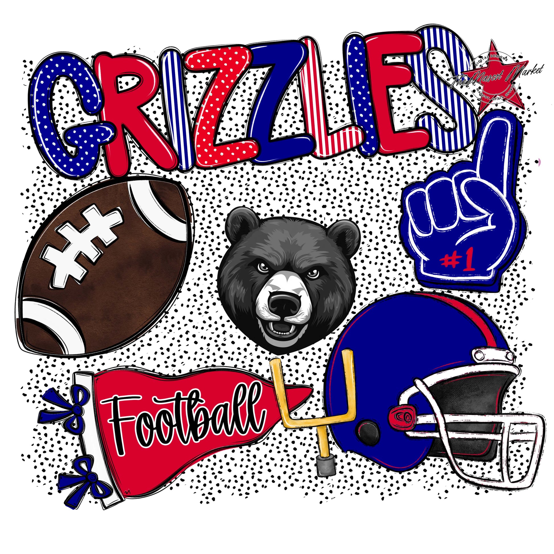 Grizzlies Football Spirit-Blue & Red