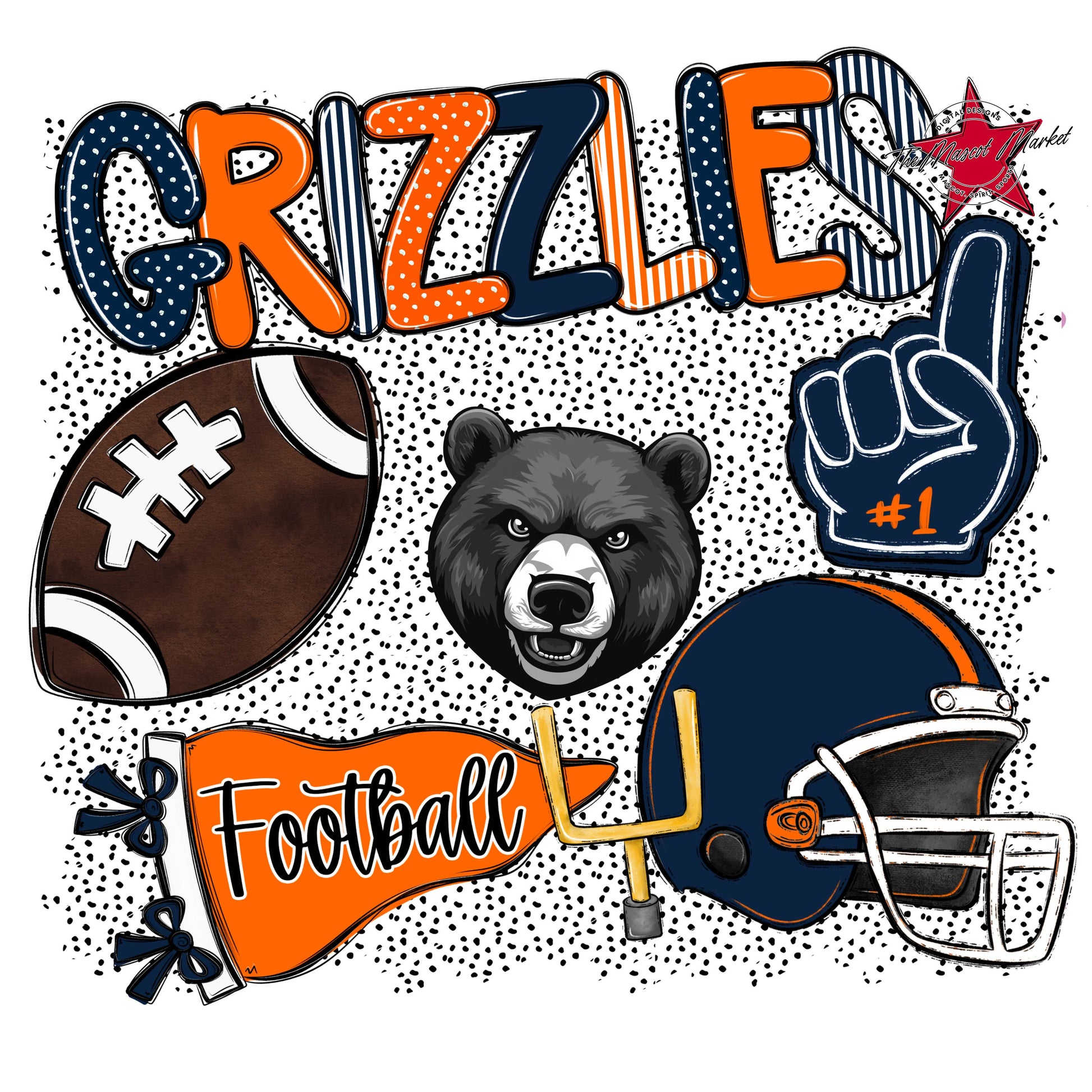 Grizzlies Football Spirit-Navy & Orange