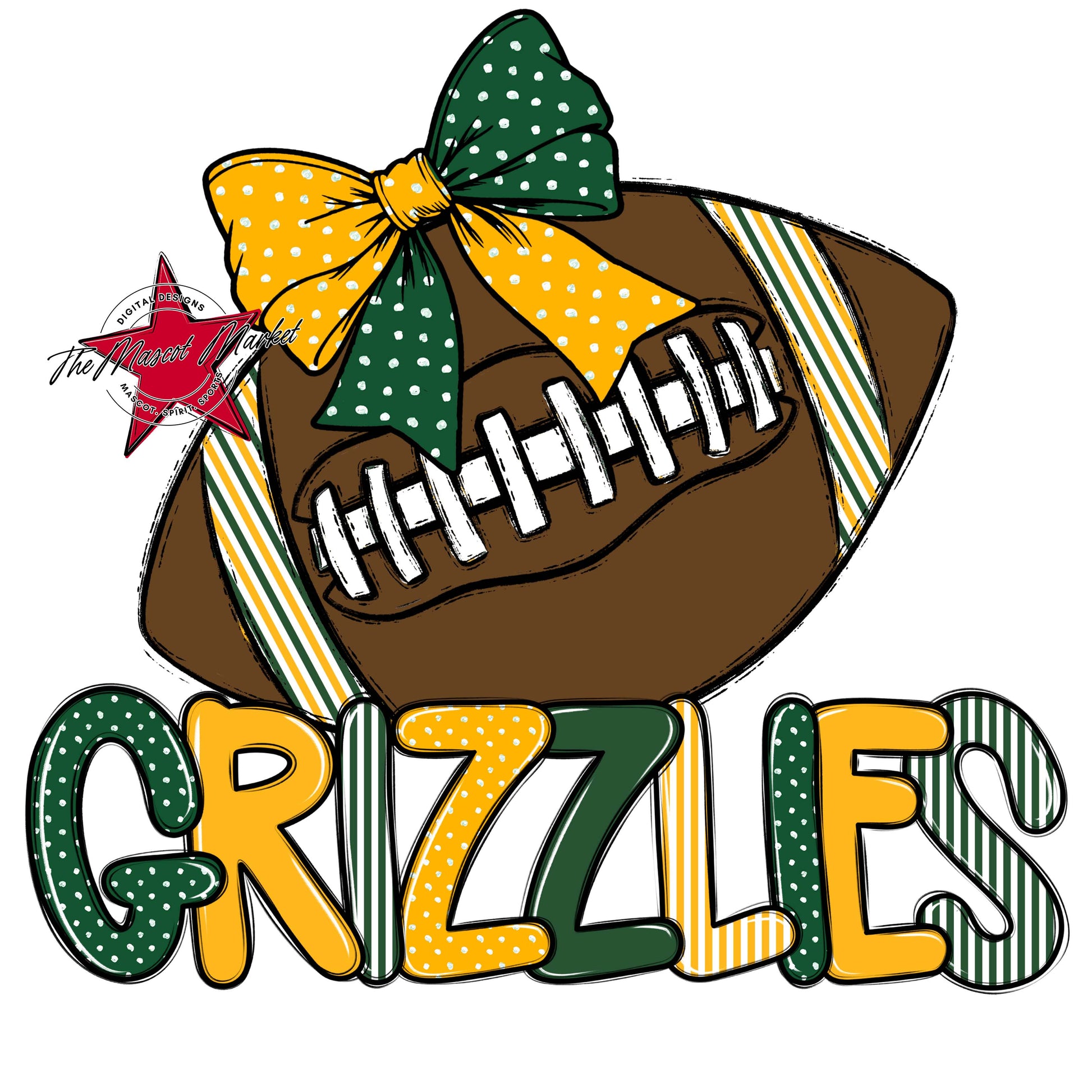 Grizzlies Football Spirit Design-Green & Yellow