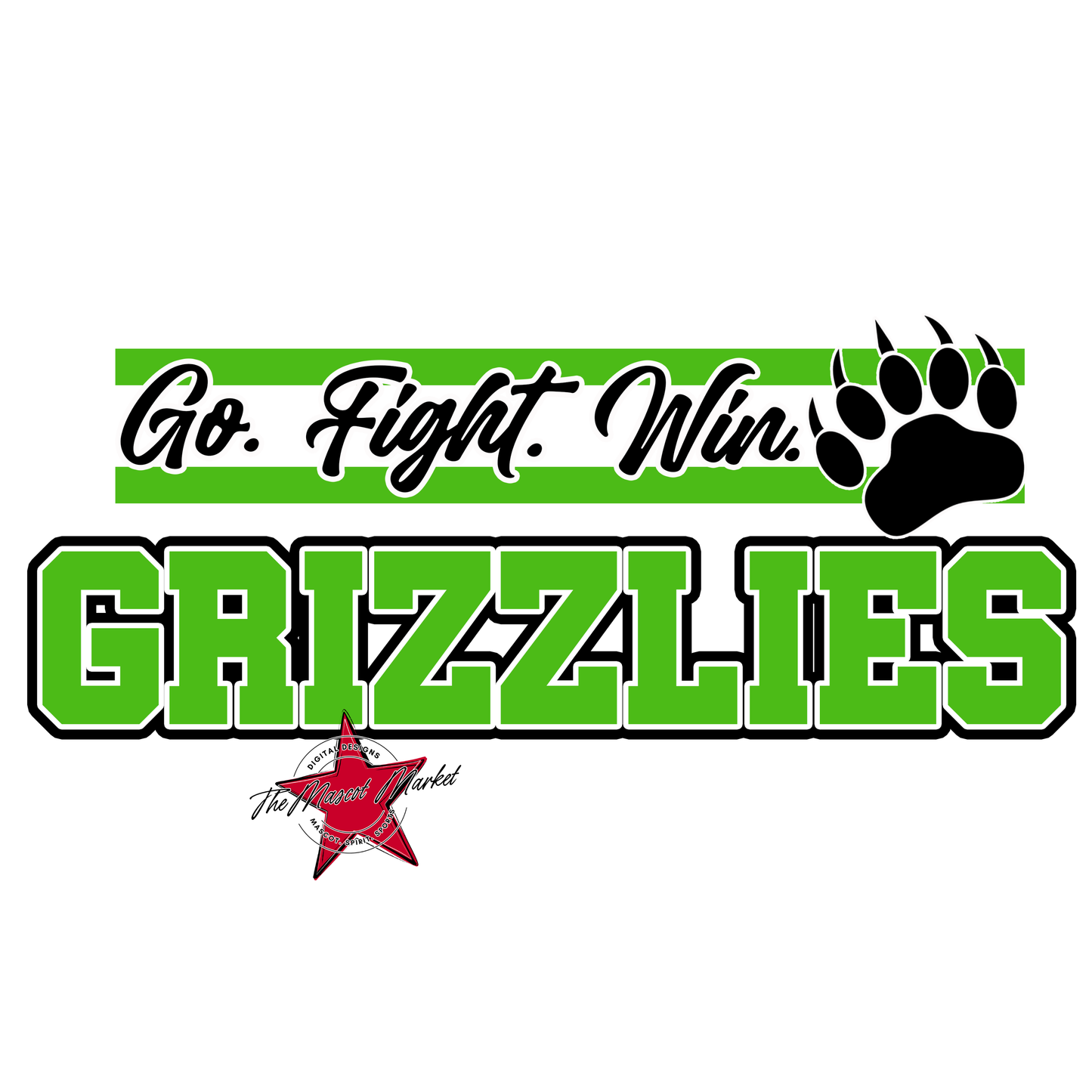 Grizzlies Go Fight Win Mascot Lines-Bright Green