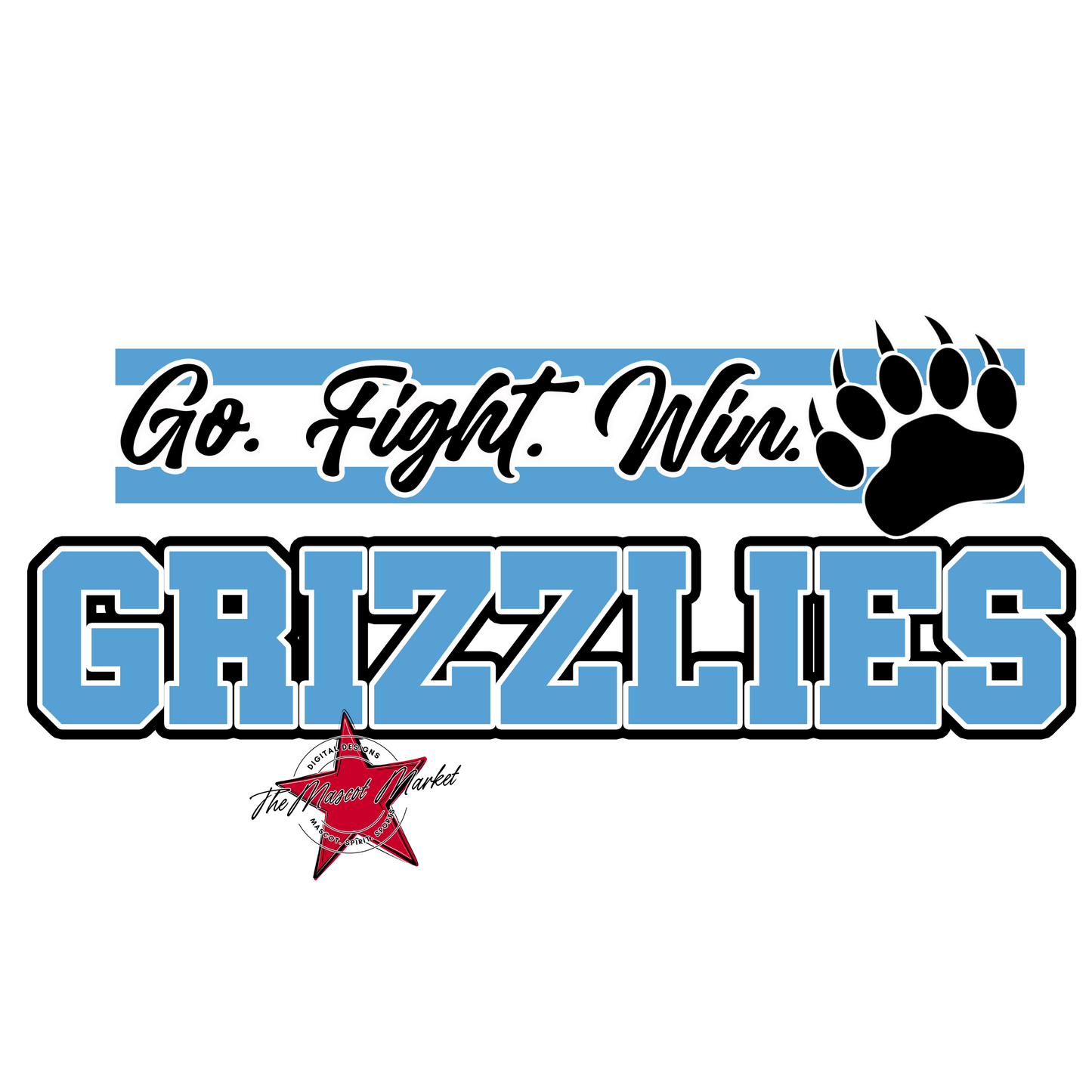 Grizzlies Go Fight Win Mascot Lines-Carolina Blue